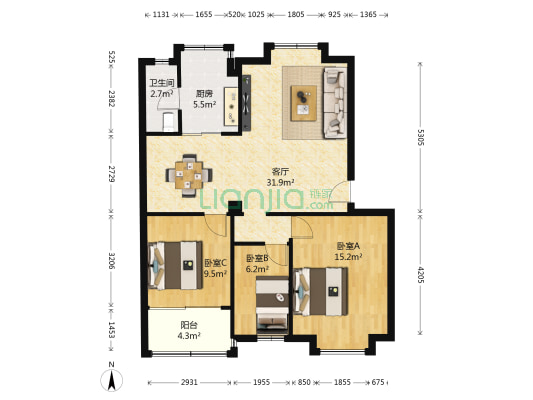 华翠苑 3室1厅1卫 96平方