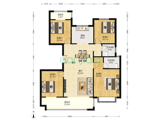 中远白鹿汀洲 4室1厅2卫 153平方