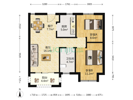 孔雀城珑院 2室2厅1卫 75平方