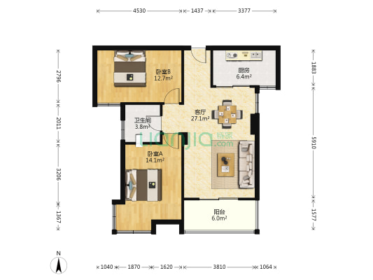 紫阳金利屋 2室1厅1卫 90平方