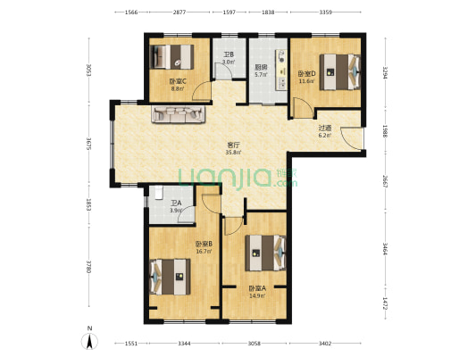 云湖明庐 4室1厅2卫 142平方