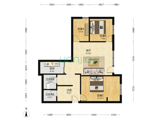 悦欣小区老头铺 3室1厅2卫 31平方