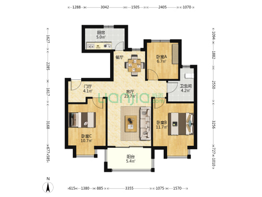 阳光城丽景湾 3室1厅1卫 87平方