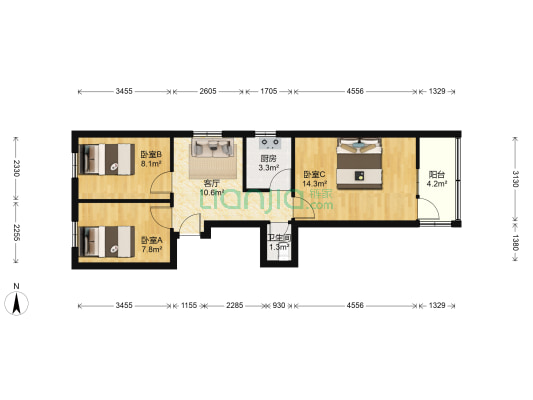 醒狮小区二期 3室1厅1卫 58平方