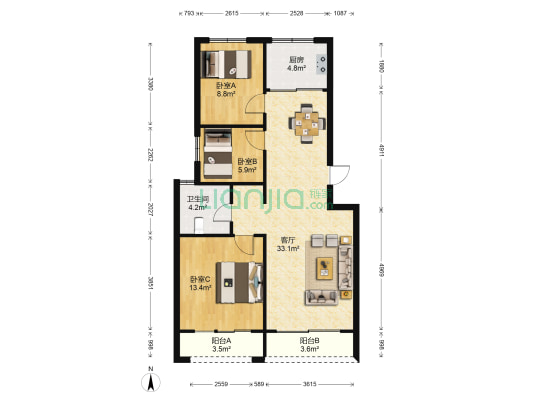 奥林峰情 3室1厅1卫 92平方