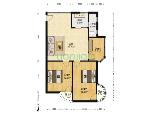 广东科贸职业学院 3室1厅1卫 85平方