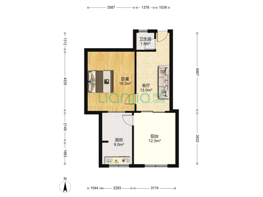 解放路一段89号 1室1厅1卫 37平方