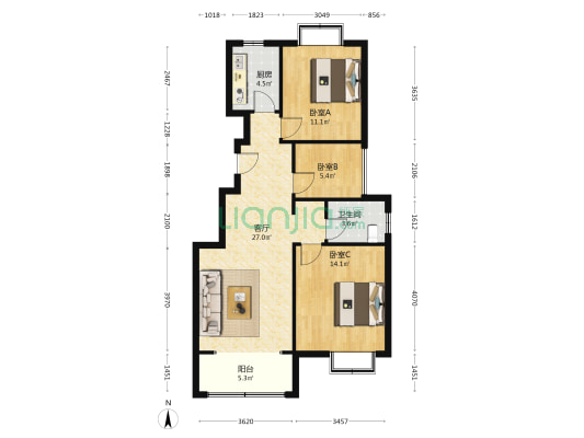 建湖花苑 3室1厅1卫 91平方