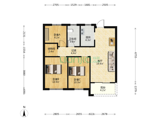 融信江湾花苑 3室1厅1卫 90平方