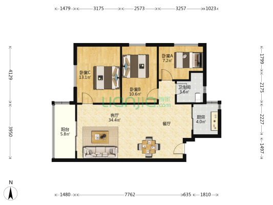 汇雅苑 3室1厅1卫 94平方