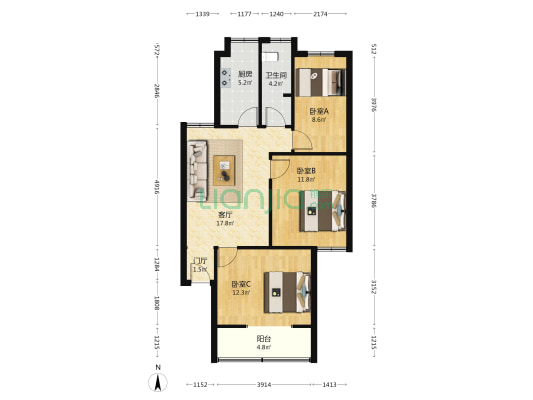 华银宿舍 3室1厅1卫 76平方