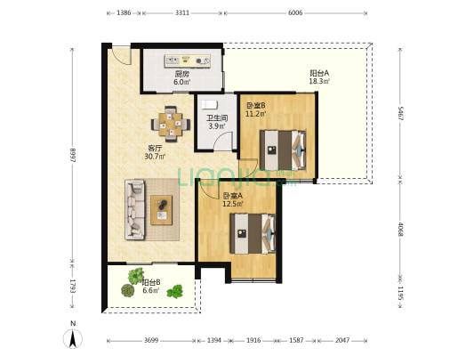 三屯富怡名居 2室1厅1卫 90平方