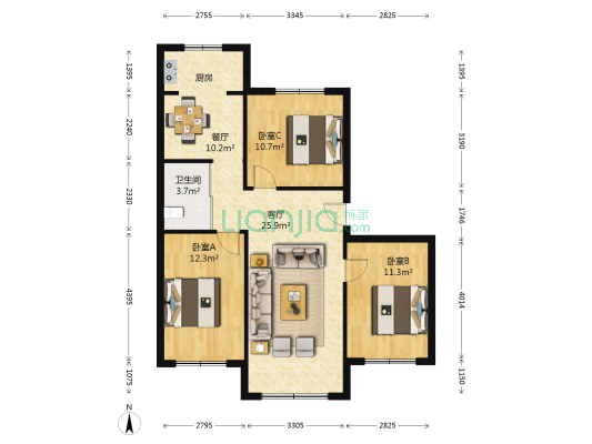 地质小区 3室2厅1卫 101平方