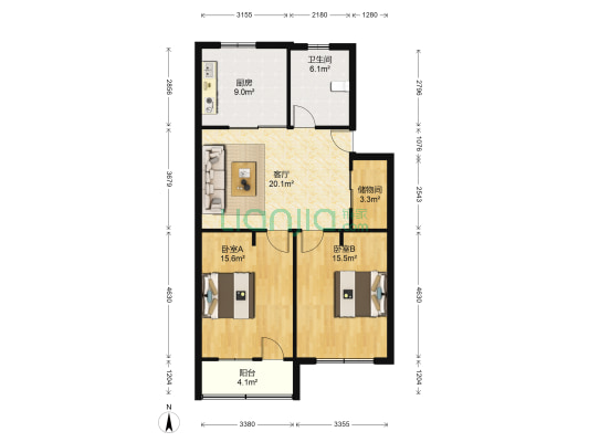 万红一村 2室1厅1卫 87平方