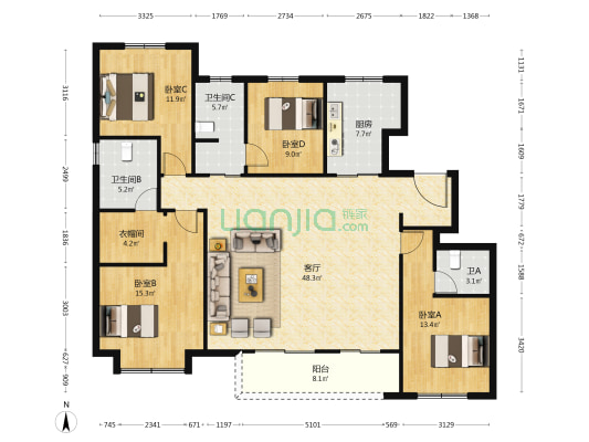 徐州富春山居 4室1厅3卫 167平方