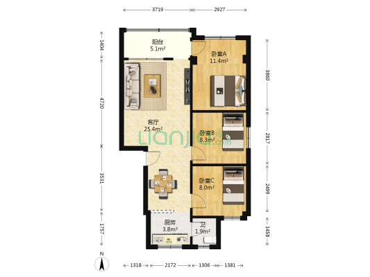 银星花园 3室1厅1卫 90平方