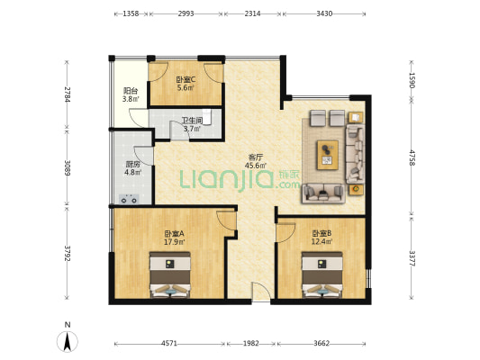禾顺街 3室1厅1卫 99平方