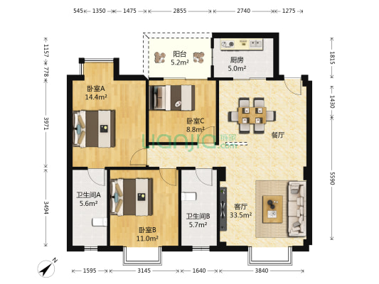 集美永祥花园 3室1厅2卫 115平方