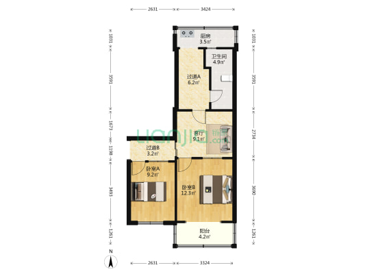 对销公司宿舍 2室1厅1卫 91平方