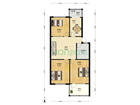 水院街9号院 3室2厅1卫 100平方