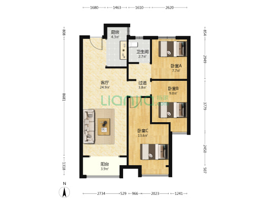 阳光城11号院 3室1厅1卫 101平方