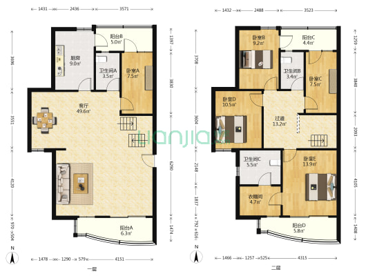 聚龙居 5室1厅3卫 194平方