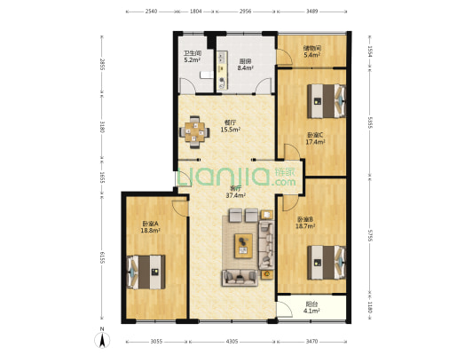 向阳路25号38号楼大院 3室2厅1卫 160平方