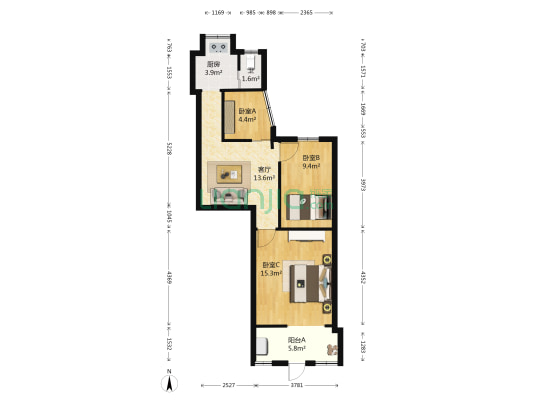 江西省儿童医院家属区 3室1厅1卫 65平方