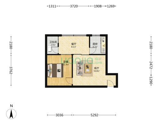 东湖小区 1室2厅1卫 52平方