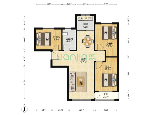 学府名苑 3室1厅1卫 79平方