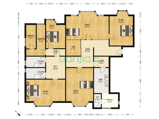嘉兰大厦 6室1厅3卫 244平方