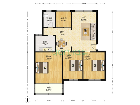桂湖小区 3室2厅1卫 110平方