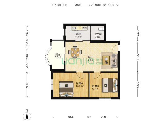 圣锦苑 2室1厅1卫 76平方