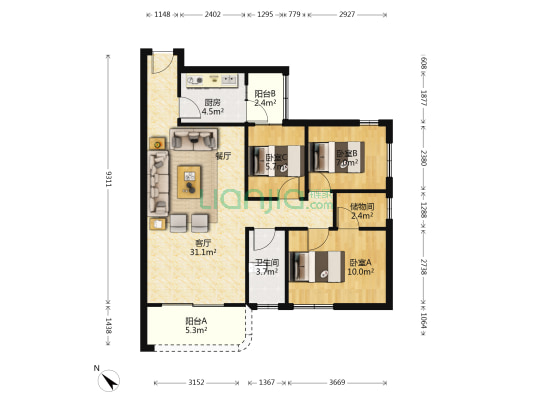景城花园 3室1厅1卫 86平方