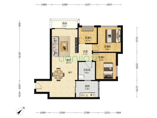 红山6979 3室1厅1卫 93平方