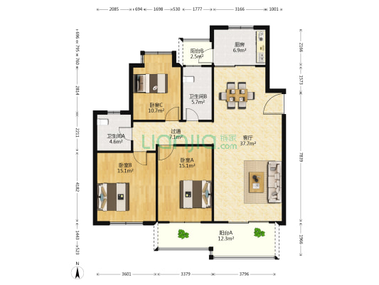 东环名都 3室1厅2卫 143平方