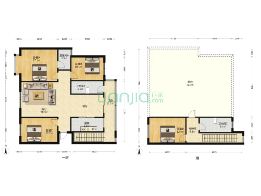 粼江枫景安置区第三小区 4室1厅3卫 154平方