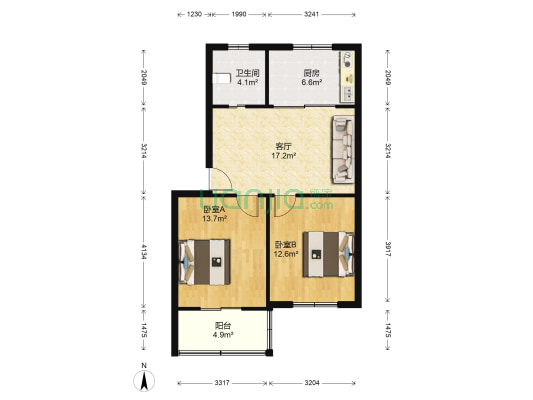 钱南小区 2室1厅1卫 66平方