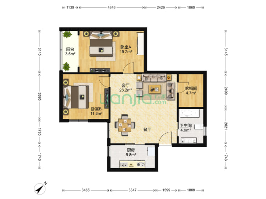 新都城公寓 2室1厅1卫 103平方