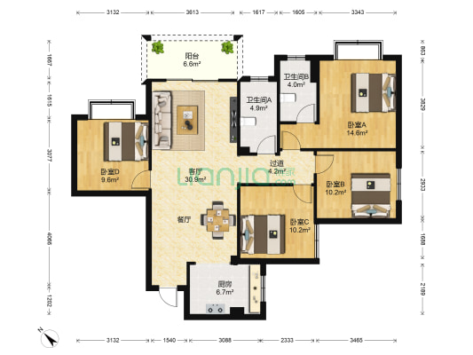 春江花月 4室1厅2卫 137平方