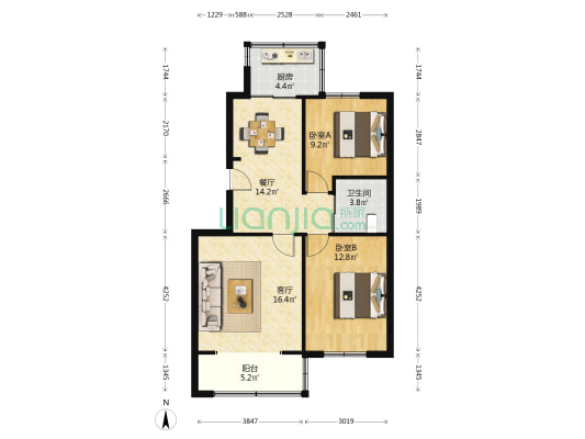 陕西省商务厅家属院 2室2厅1卫 78平方