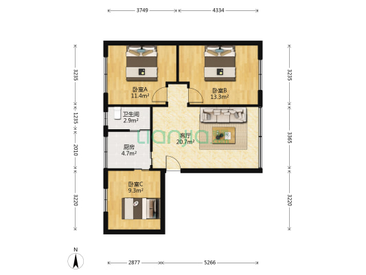 八一街64号 3室1厅1卫 83平方