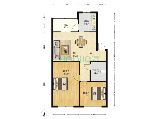新新小区 2室1厅1卫 86平方
