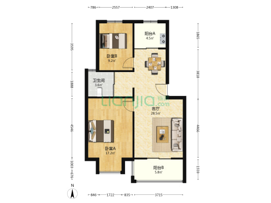 和谐新村 2室1厅1卫 85平方