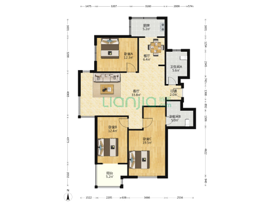 云锦蓝庭 3室2厅2卫 145平方