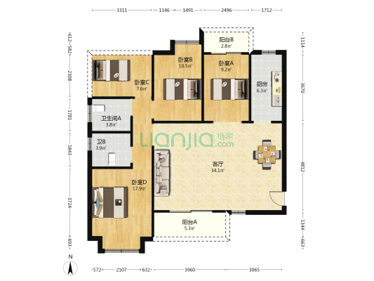 南璟滨江书苑 4室1厅2卫 122平方