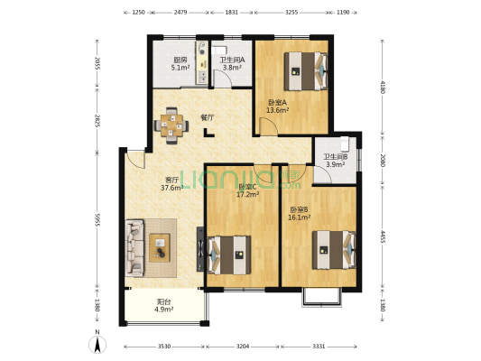 滨河花苑 3室1厅2卫 130平方