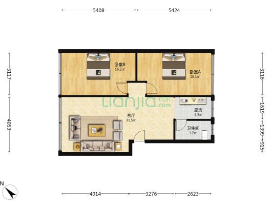 晒田巷5号 2室1厅1卫 90平方