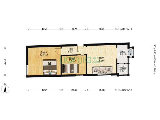 建国路7号 2室1厅1卫 47平方