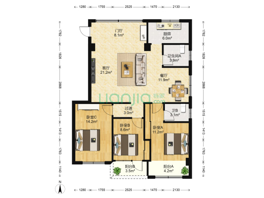 金江口花园 3室2厅2卫 110平方